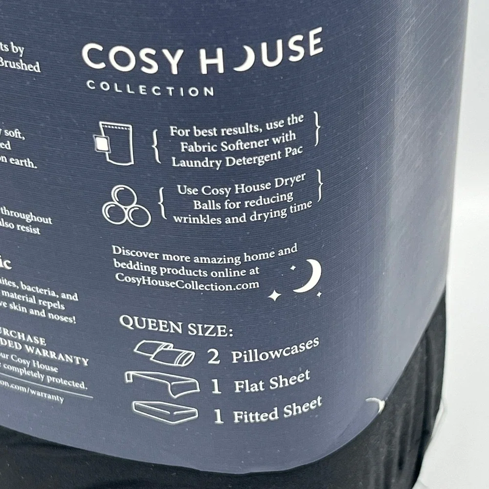 Cosy House Collection Queen Bamboo Bed Sheets Black 4pc Set New